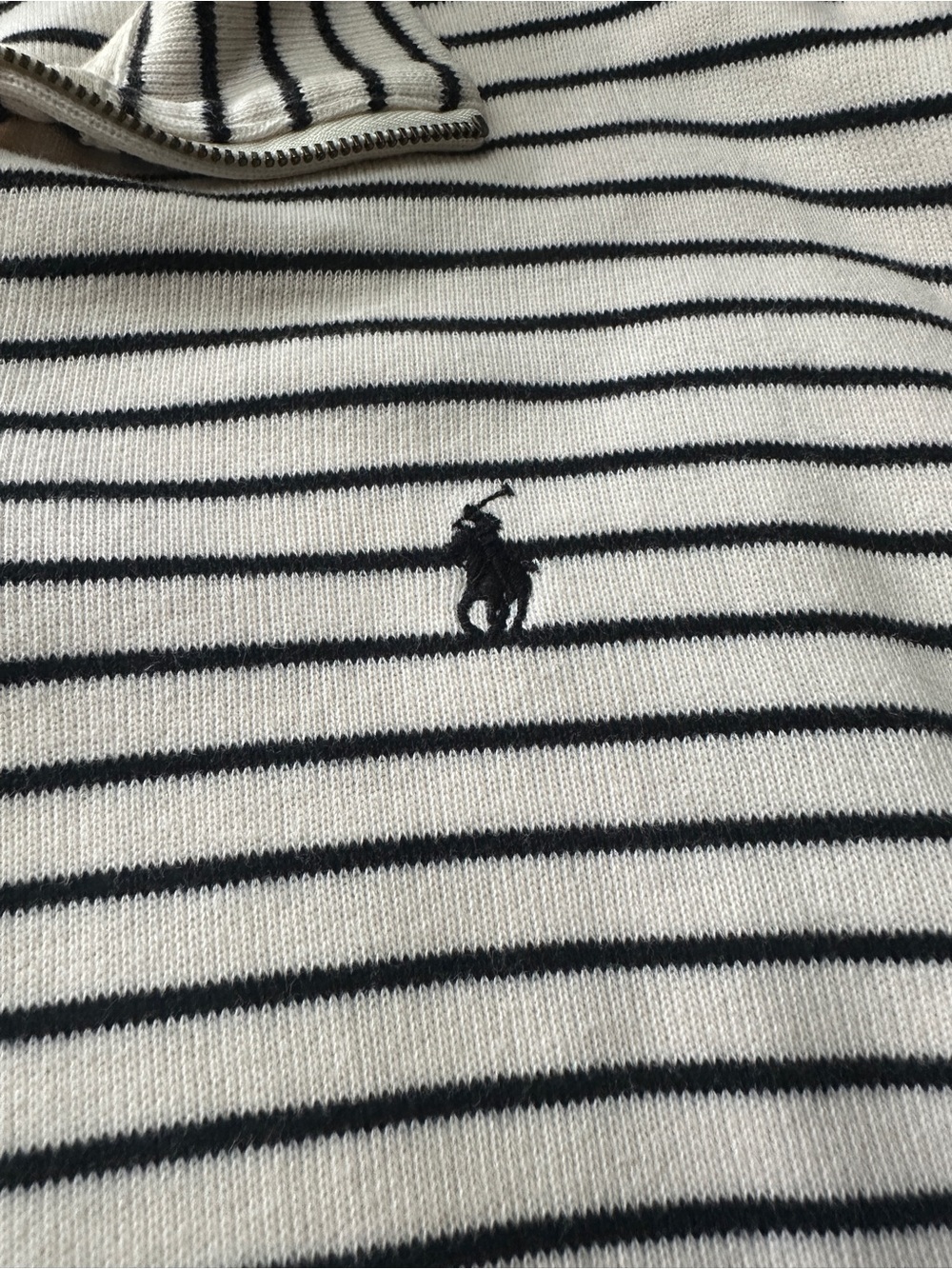 Polo by Ralph Lauren Cream and Black Striped Zip-Neck Sweater